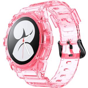 NotoCity for Galaxy Watch 4 Galaxy Watch 5 Watch 6 40mm Bands, Clear Band with Protective Case Replacement Strap for Galaxy Watch 4 Watch 5 (40mm, Pink)