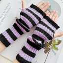 Womens Striped Leg Warmers & Arm Warmers Set  Knitted Y2K Goth Harajuku Style Accessories for Cosplay (Purple and Black)