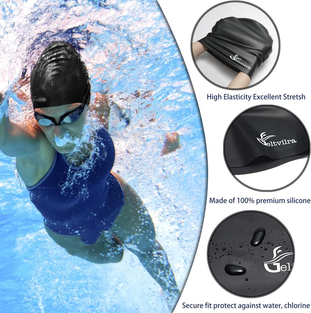 Extra Large Swim Cap - Swim Cap for Long Hair, Dreadlocks, Weaves, Hair Extensions, Braids, Curls & Afros - Silicone Swimming Cap for Women & Men, Keep Hair Dry, 
One Size