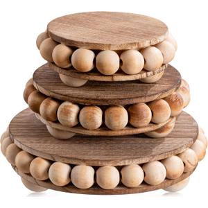 3 Pack Wood Risers for Decor, Small Pedestal Stand Plant Riser for Display Trays Rustic Farmhouse Home Decor