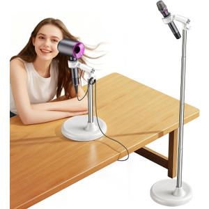 Hair Dryer Stand Hands Free With Anti-Slip Stable Base, Aluminum Alloy ,Adjustable Height 17 - 51 Inch,Blow Dryers Hairdryer Holder for Families & Pet Grooming Bathroom Use Hair Dryer HolderWhite