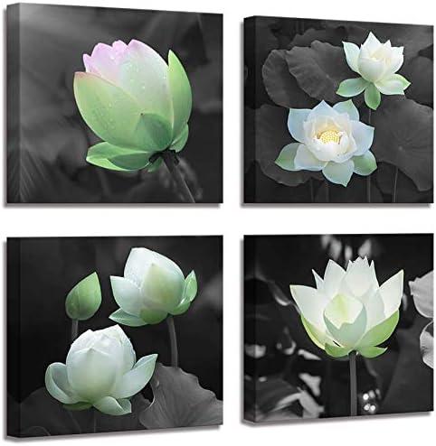 Bathroom decoration, lotus decoration, canvas printing, wall decoration, lotus pictures, colorful flowers, black and white background wall art, plant picture design, living room bedroom frame wall art (12 x 12 inches - 4 pack) Bathroom decoration, lotus decoration, canvas printing, wall decoration, lotus pictures, colorful flowers, black and white background wall art, plant picture design, living room bedroom frame wall art (12 x 12 inches - 4 pack)