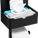 Matte Black Toilet Paper Holder Tissue Roll Hanger with Shelf Flushable Wipes Dispenser Storage Box Large Stainless Steel Bathroom Lavatory Hardware Wall Mount Adhesive