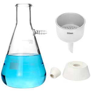 QWORK 1000ML Buchner Funnel Kit Filter Flask Set, 1L Vacuum Flask 80mm Funnel, Borosilicate Glass Heavy Wall Filtering Flask