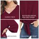 VIISHOW Women's Casual V Neck Tops 3/4 Sleeve Tie Knot Summer Blouses Button Decorative Shirts Blouses,L Black Love,Small