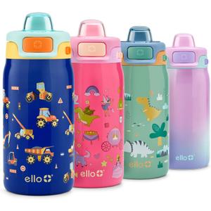 Ello Pop & Fill 12oz Stainless Steel Kids Water Bottle with Quick Fill Lid | Vacuum Insulated BPA Free Bottle with Leak Proof Straw and Chug Lid, Dishwasher Safe, Gift For Kids, Construction Site