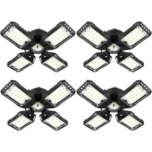 LED Garage Lights 4 Pack -120W, 12000LM 6500K Led Shop Light with 4+1 Deformable Panels, Basement Barn Light Garages Ceiling Lights, E26/E27 for Garage, Warehouse, Shop