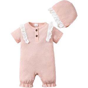 SUNNY PIGGY Baby Girl Clothes Infant Sleeveless Jumpsuit One Piece Romper Newborn Overalls Outfits Bodysuit with Hat (3-6 Months)