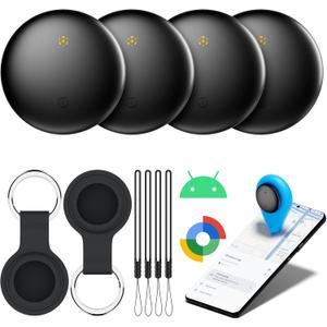 Air Tracker Tags-4 Pack for Android with Case- Bluetooth Tracker Item Finder for Key, Wallet, Luggage - Works with Google Find Hub, IP66 Waterproof, Smart Tag for Android & Samsung Phones(Black)