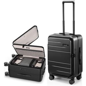 LUGGEX Carry On Luggage Top Opening & Front Opening, FLP Aluminum Frame Trunk Style Luggage with Front Pocket, Polycarbonate Hard Shell Suitcase (FX- Enhance, Blue, 21 Inch, 38L)