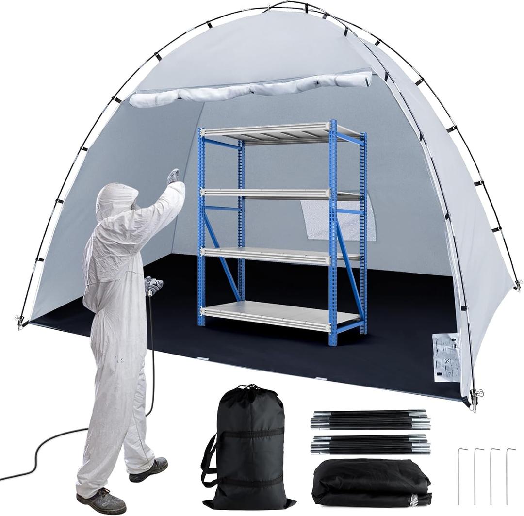 Portable Paint Booth Tent, Siebwin Extra Large 10x6x6.5ft Spray Paint Tent with Built-in Floor & Mesh Screen & Windproof Hooks for Furniture DIY Hobby Tool Spray Paint Shelter, Gray