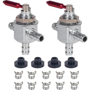 Two-Way Cut-Off Fuel Valves Kit with Hose Clamps For Scag 2-Way 1/4" Barbs Steel Fuel Oil Gas Petcock in Line Valve 482212, E633347, 1-633347,For HUSQ 539102679