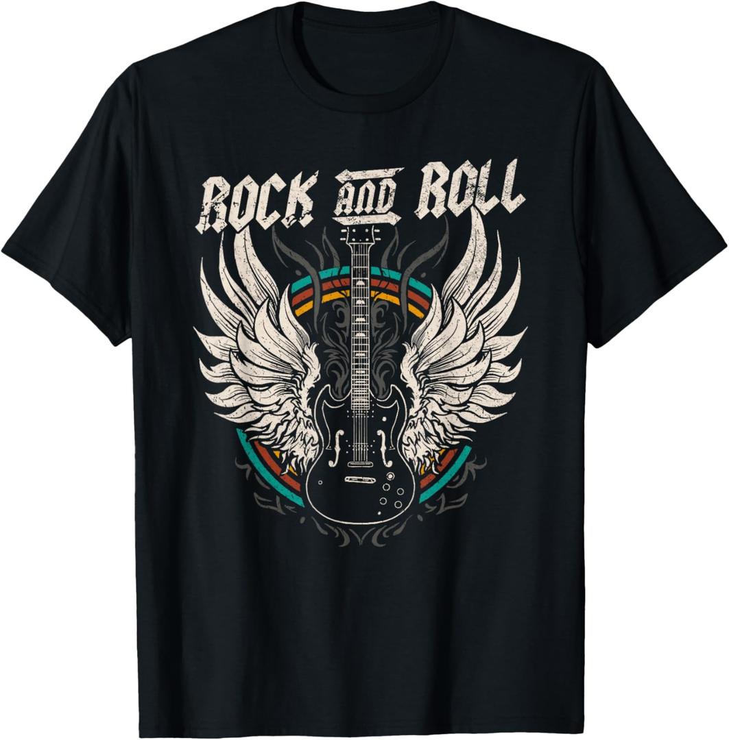 Rock and Roll Guitar Vintage ROCK Music T-Shirt (Gray)