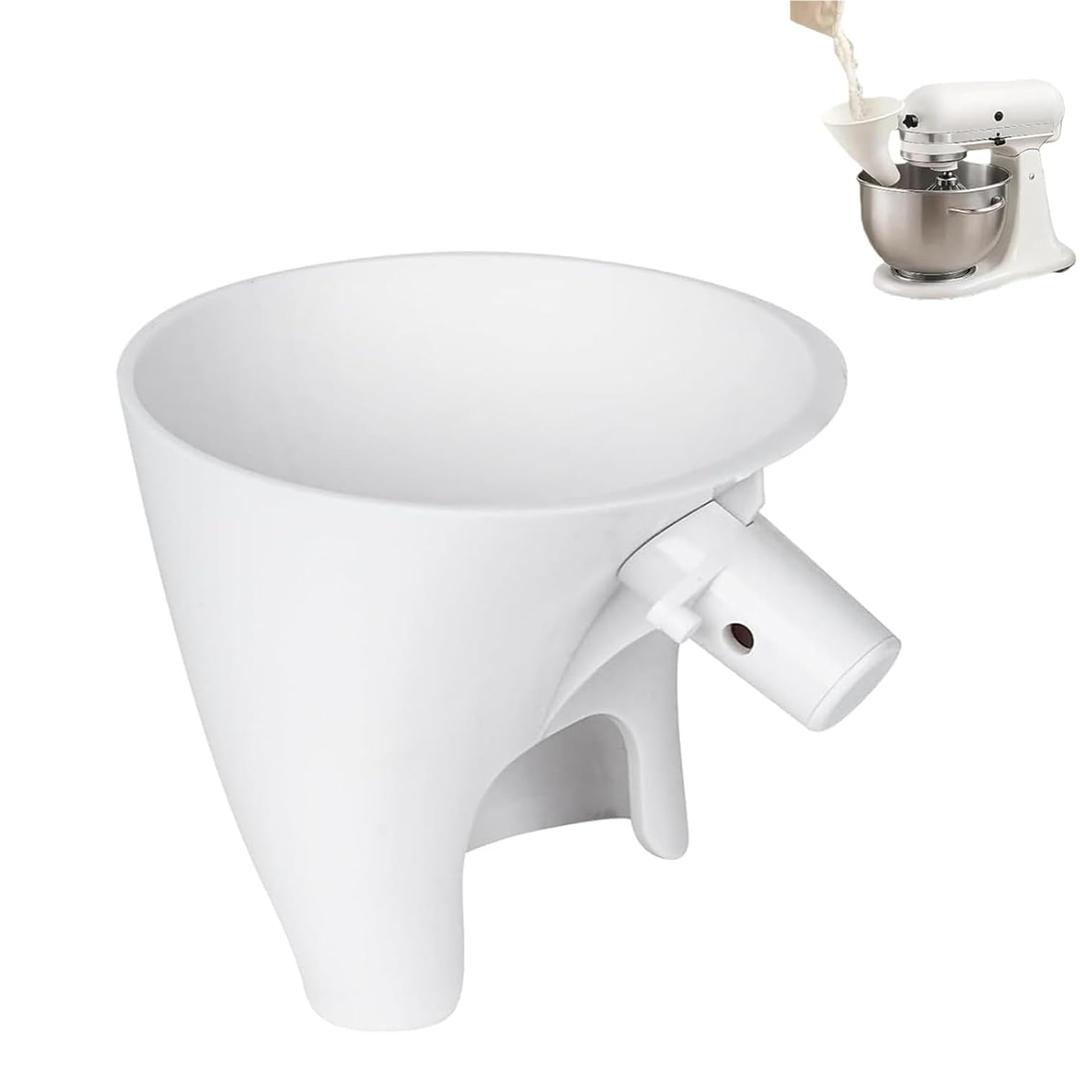 Flour Funnel for Kitchen Aid Mixer 5 Qt, Easy Pour Anti-Splash Plastic Funnel Fits KSM150 4.5-5 Quart Tilt-Head Mixers, for Flour, Sugar, and Egg Liquid, Easy to Use and Clean (White)