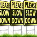 Set of 3 Double Sided 12x8 Inches Please Slow Down Signs with Stakes - Road, Traffic Safety Plastic Signs for Neighborhoods - Children and Kids at Play signs - Street Slow Children at Play Sign