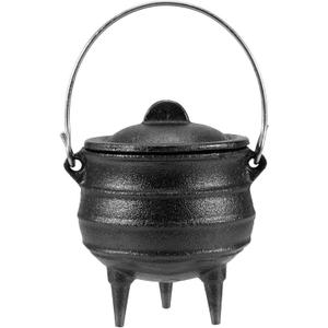SINJEUN 4.1 Inch Black Cast Iron Cauldron with Lid and Handle, Ideal for Smudging, Incense Burning, Ritual Purpose, Decoration