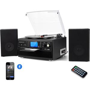 DIGITNOW Bluetooth Record Player Turntable with Stereo Speaker, LP Vinyl to MP3 Converter with CD, Cassette, Radio, Aux in and USB/SD Encoding, Remote Control, Audio Music Player Built in Amplifier