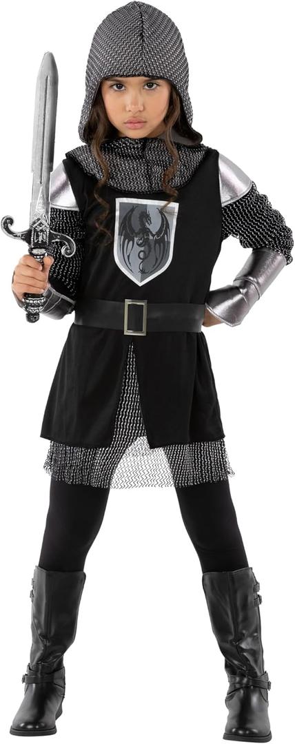 Morph Saint Joan of Arc Costume Girls Warrior Knight Costumes for Kids Huntress Costume for Girls Halloween Costume For Kids (Small)