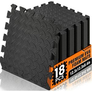 18 Tiles EVA Interlocking Foam Gym Floor Mats Set, 12"x12"x0.4" Protective Puzzle Flooring for Home Gym Workout Exercise Garage Playroom (18Pcs)