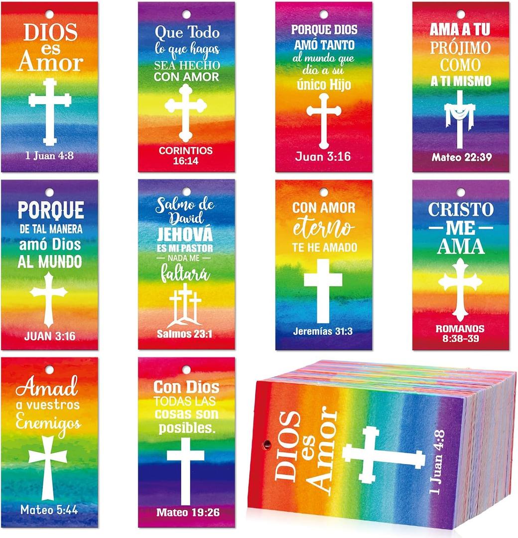 200 Pcs Spanish Scripture Cards Bible Verse Prayer Cards Pocket Christian Inspirational Religious Cross Church Gifts for Fall Breast Cancer Awareness Halloween Thanksgiving