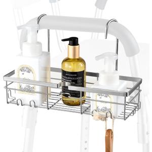 DELLAN Hanging Shower Caddy, Shower Rack with Hooks for Shower & Bath Chair, Bathroom Shower Basket for Elderly, Pregnant, Handicap, Patient (12"L4.5"W8"H, Silver)