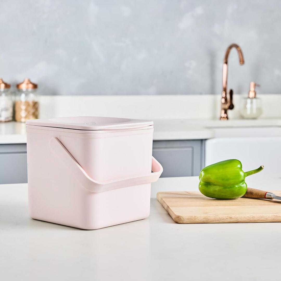 Minky Homecare Kitchen Compost Bin  Countertop Food Waste Caddy with Easy Wipe Clean Interior  Made in The UK, 0.9gal, Dusty Pink