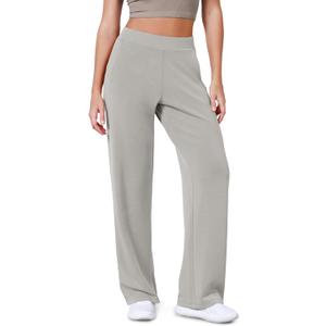 ODODOS Women's Modal Soft Wide Leg Pants Elastic High Waist Casual Lounge Relaxed Pants with Pockets - 27"/ 29" / 31" Inseam (Light Gray)