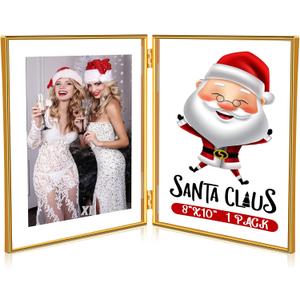 Sintuff 8" x 10'' Brass Double Picture Frame Clear Double Folding Hinged Frame Acrylic Memorial Photos Displayed Stand for Desktop Artwork Plants Specimen Graduation Christmas Gifts(Gold)
