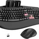 Wireless Keyboard and Mouse Combo, 2.4G Full Size Wave Keys Ergonomic Keyboard with Wrist Rest, Phone Holder, 3-Level DPI Wireless Silent Mouse with 6-Buttons, for Windows (Pink)