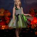 IDOPIP Kids Girls Halloween Costume Black and White Striped Costume Suit Clown Tutu Dress Headband Outfits for Photo Shoot (5-6 Years)