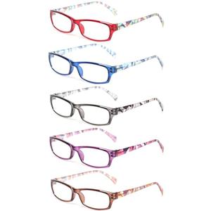 Kerecsen Reading Glasses 5 Pairs Fashion Ladies Readers Spring Hinge with Pattern Print Eyeglasses for Women (Multicolor, 1.25, x)