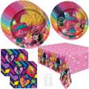 Trolls Birthday Party Decorations - Plates and Napkins, Table Cloth, Checklist - Trolls Party Decorations - 8 Guests