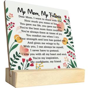 4 x Gift for Mom from Daughter or Son - "My Mom, My Friend" Plaque with Wooden Stand, Meaningful Wood Sign Plaque, Gifts for Mom, Mothers Day, Valentines Day, Mother of the Bride, Mother of the Groom B1
