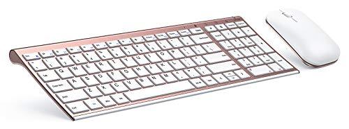 Rose Gold Wireless Keyboard Mouse, seenda Slim Low Profile Keyboard and Mouse Set with Silent Keys Portable Size for Windows 7/ 8/ 10/ 11 PC Laptop Computer