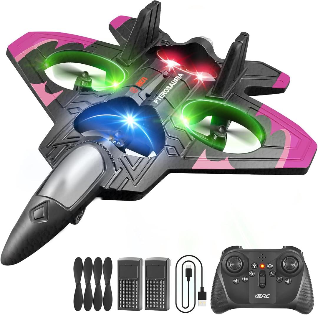 4DRC V32 Foam RC Planes Remote Control Airplanes for Girls Boys Adults, RC Drone Airplane Helicopter Fighter Jet with Light, Fighter Jet Toys, Airplane Toy Gifts for Kids Adults Beginners (V32-pink 2batteries)