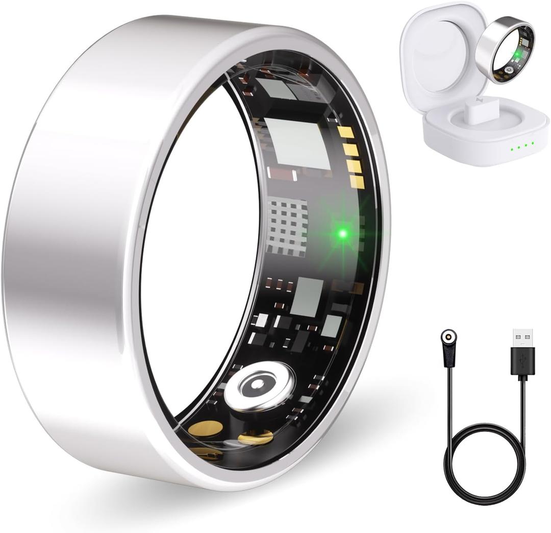 Nyweey Smart Ring for Women Men Fitness Ring with Heart Rate, Blood Oxygen, Blood Pressure, Sleep Tracker, Step Tracker, IP68 Waterproof Health Ring for iOS & Android,No Subscription Fee (Silver, 7#)