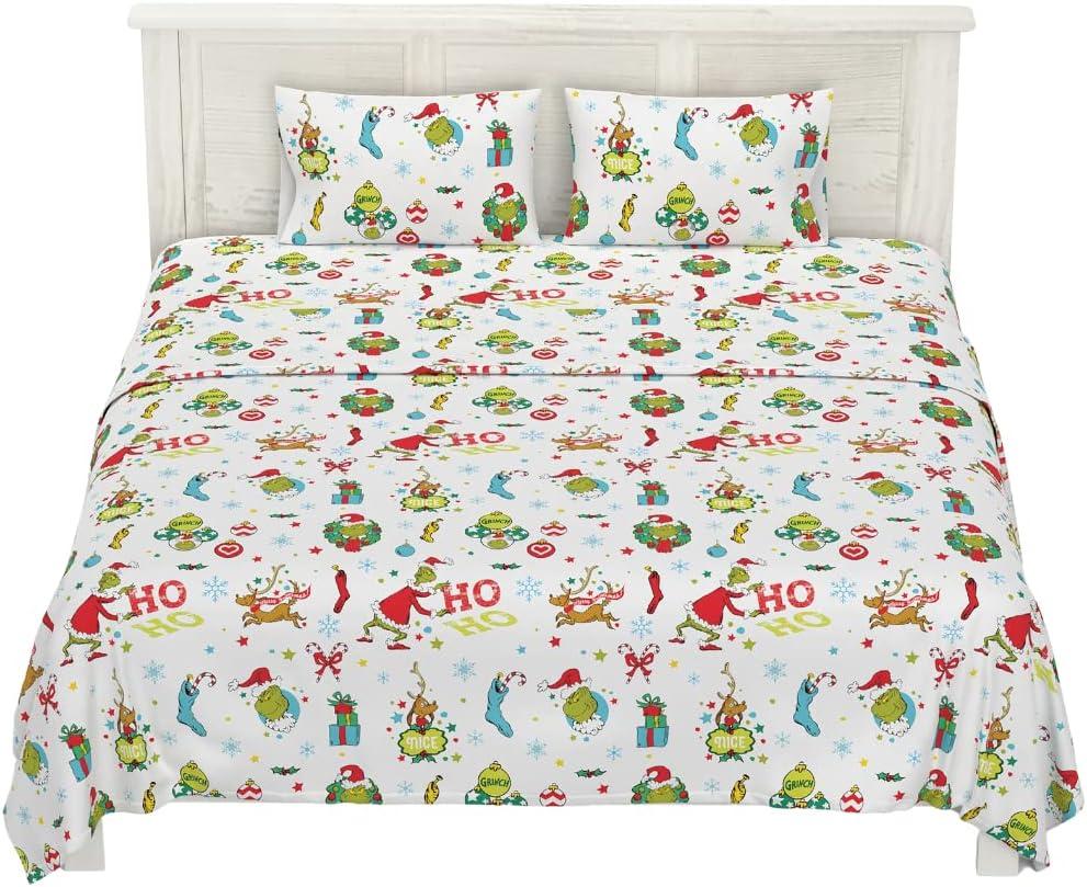 Grinch by Dr. Seuss Holiday & Christmas Bedding Super Soft 100% Cotton Flannel Sheet Set, King Size, (Officially Licensed Product) By Franco