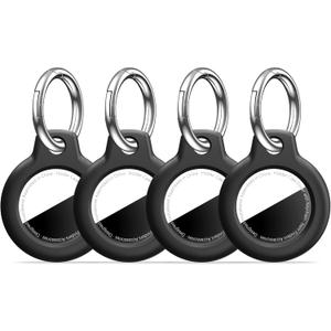 [4 Pack Case for AirTag 2nd Gen (2026) & 1st Gen, Shockproof Holder Anti-Scratch Protective Cover for Air Tags, Men's Women's Keyrings & Keychains for Keys, Luggage, Bags, Black