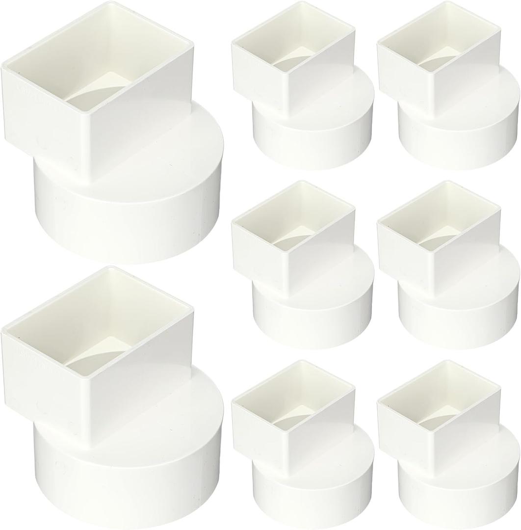 Sosation 8 Pcs 2"x3"x4" PVC Offset Downspout Drainage Adapter, Connects 2" X3" Downspout to 4" Round Sewer and Drain Pipe, Hub/spigot End, Universal Design to Fit All Types of 4" Round Drain Pipe Tile