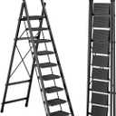 9 Step Ladder with Tray, Portable Step Stool for Adults, Heavy Duty Wide Anti-Slip Sturdy Steel Folding Step Stool Used for Office, Garage, Kitchen & Painting