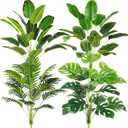 Yunlly 4 Pcs Fake Plants Tall Artificial Faux Plants Indoor for Home Decor 32 Inch Tropical Artificial Palm Tree, Banana Leaves Tree, Monstera, Taro Leaves for Office Outdoor(Classic)