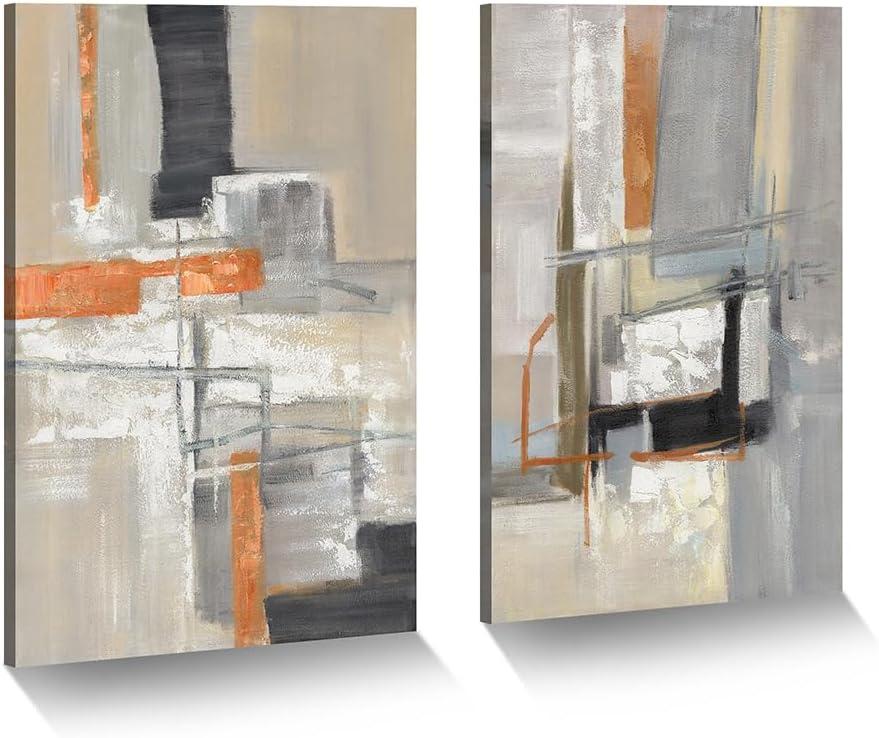 ArtSquare Modern Abstract Canvas Wall Art: 2 Pieces Hand Painted Textured Painting Colorful Minimalist Artwork for Bedroom, 24”x16”x2