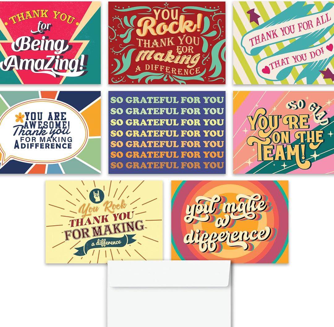 Hat Acrobat 24 Kudos Cards for Employees with Envelopes - Employee Recognition Cards - Staff Appreciation Cards for Coworkers, Admin Professionals Day, Thank You Encouragement Cards (8 Designs)
