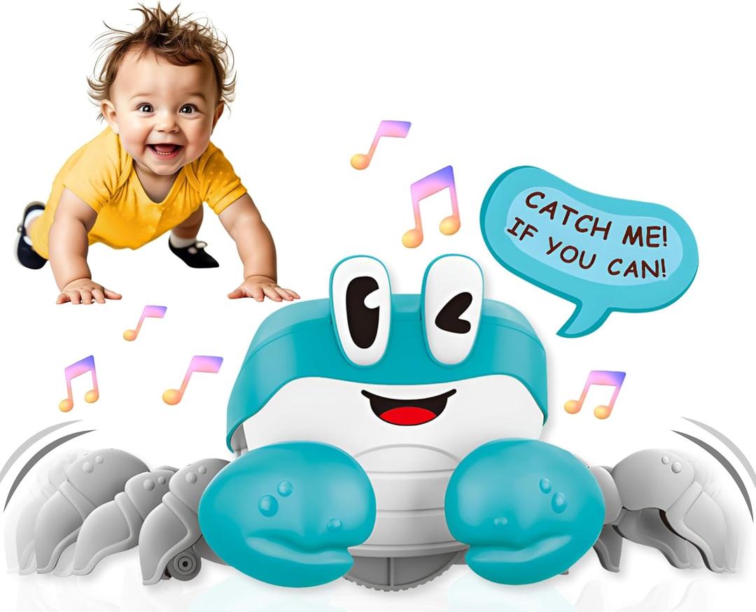 BEKILOLE Crawling Crab Baby Toys | Boys Gifts Interactive Fun for Tummy Time Moving Walking Running | Musical Toddler Boys Girls Birthday Gift Toys 0+ Months | Battery NOT Included - Blue