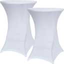 Obstal Cocktail Table Covers Stretch Spandex White Cocktail Table Cover Cloth for Wedding, Banquet and Party (30"-32" Diameter x 42" Height,2Pc)