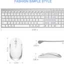 Wireless Keyboard and Mouse, Vssoplor 2.4GHz Rechargeable Compact Quiet Full-Size Keyboard and Mouse Combo with Nano USB Receiver for Windows, Laptop, PC, Notebook-White Silver