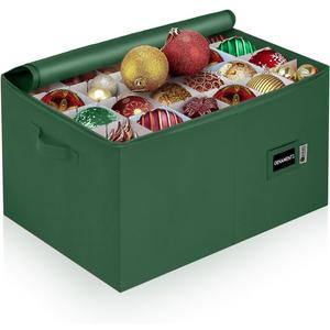 Christmas Ornament Storage Container with Dividers - Box Stores Up to 96 Ornaments, Zippered, Convenient, Adjustable, Large Organizer Bin to Protect Holiday Dcor, Fits Most Standard Size, Green