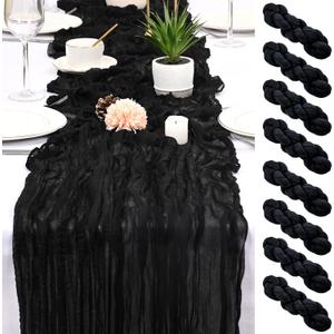8 Pack Black Cheesecloth Table Runner 17x108 inch Boho Gauze Cheese Cloth Table Runners for Wedding Party Baby Bridal Shower Home Decor