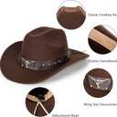 Women-Classic-Western-Cowboy-Shapeable-Hat - Men-Roll-Up-Wide-Brim-Felt-Fedora-Hats-Cowgirl-Hat with Belt Buckle(M-L) (Brown)