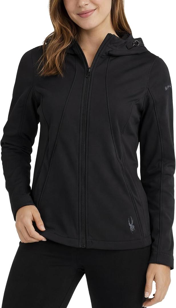 Spyder Womens Softshell Jacket - Wind and Water Resistant Grid Fleece Lined Hooded Womens Jacket For Outdoor Hiking (Large, Black)